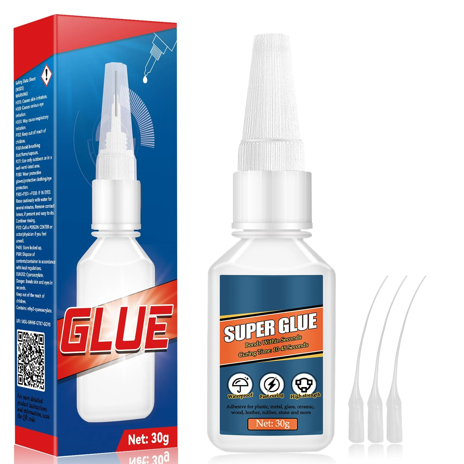 30g Superglue, Super Glue All Purpose for Accurate Repairs, Instant Strong Glue with Anti Clog Cap and Droppers, Superglue for Plastic, Metal, Glass, Wood, Ceramic and DIY (30g)