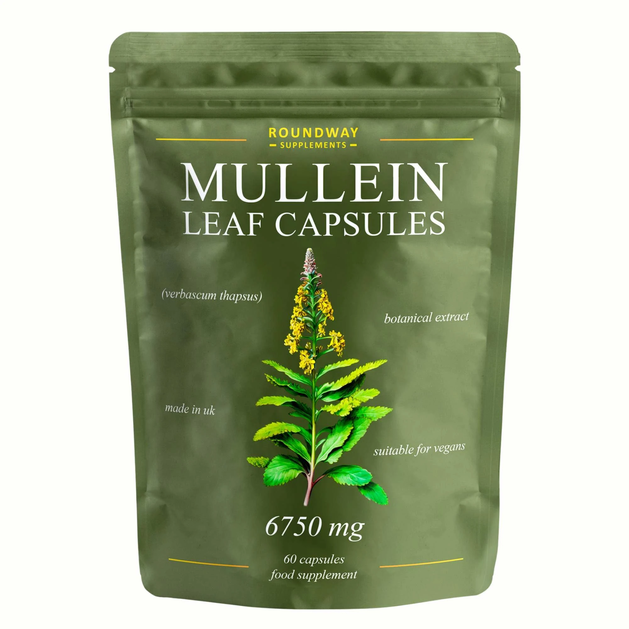 Mullein Leaf Extract for Lungs. Highest Strength 6750mg Mullein 10:1 Extract, Lung Detox & Respiratory Support | 60 Capsules | 2 Month Supply. Vegan Supplement.