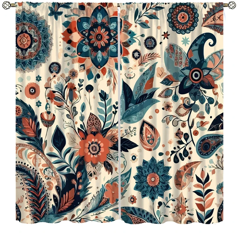 AuiMzoo Bohemian Floral Curtains, Vintage Floral Natural Botanical Peris Pattern Window Treatments, Blackout Curtains for Bedroom Living Room84X84 Inch