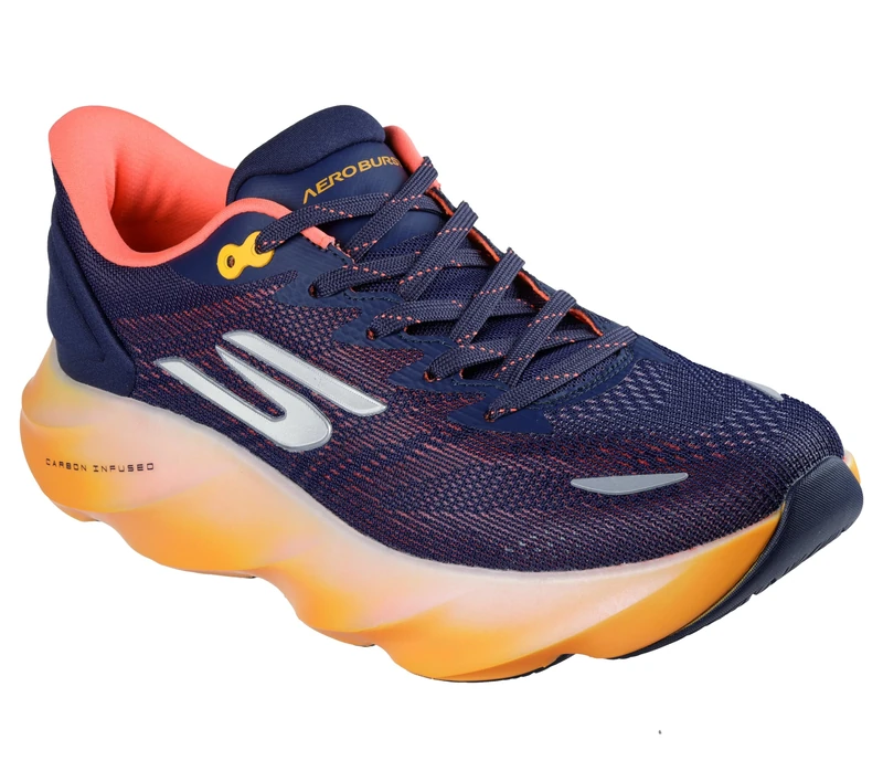 Skechers Men's GO Run MAX Road 7 Shoes, Navy Orange, 8 UK
