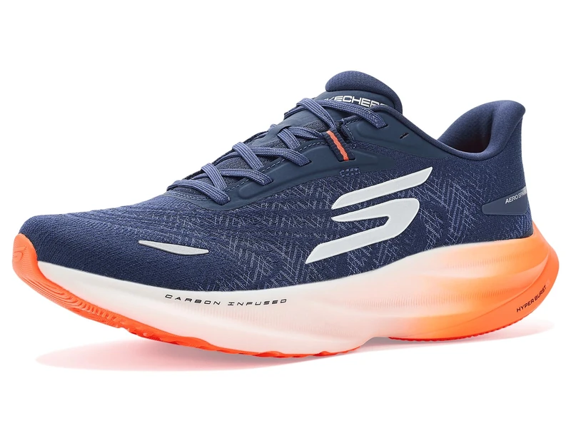 Skechers Men's GO Run Ride 12 Shoes, NVY/ORNG, 8 UK