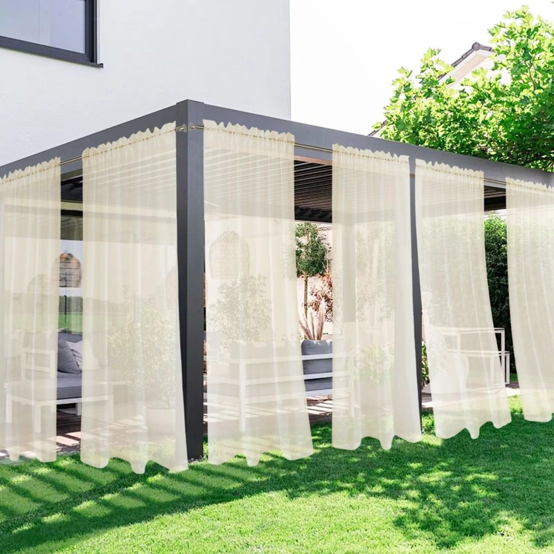 SpaceDresser Outdoor Sheer Curtains for Patio, 6 Panels Waterproof Rod Pocket Indoor Curtain for Living Room, Porch, Pergola, Cabana, Gazebo, 52 x 120 Inch, Ivory