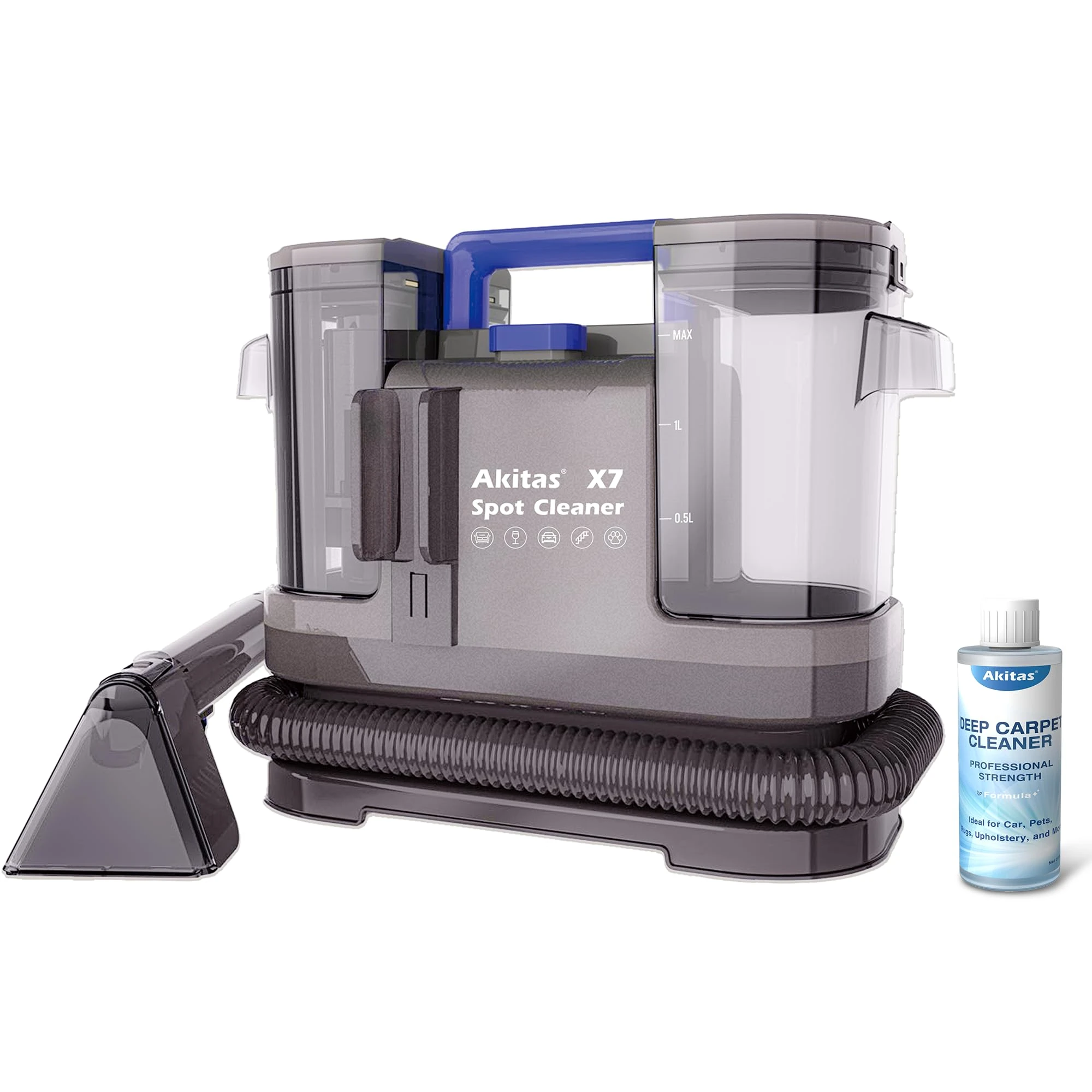Akitas X7 Spot Cleaner, 600W Portable Carpet & Upholstery Cleaner with Self-Cleaning Function, Dual Water Tanks, Lightweight Handheld Design, Ideal for Pet Stains, Sofas, Rugs, Cars&Upholstery
