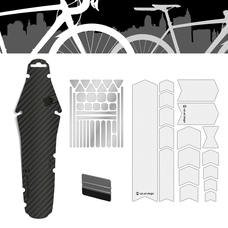Riesel Design Jobrad Bundle Road Rear Mudguard for Racing Bike & Frame Protection Film and Reflective Stickers in Kit of Bike (Road)