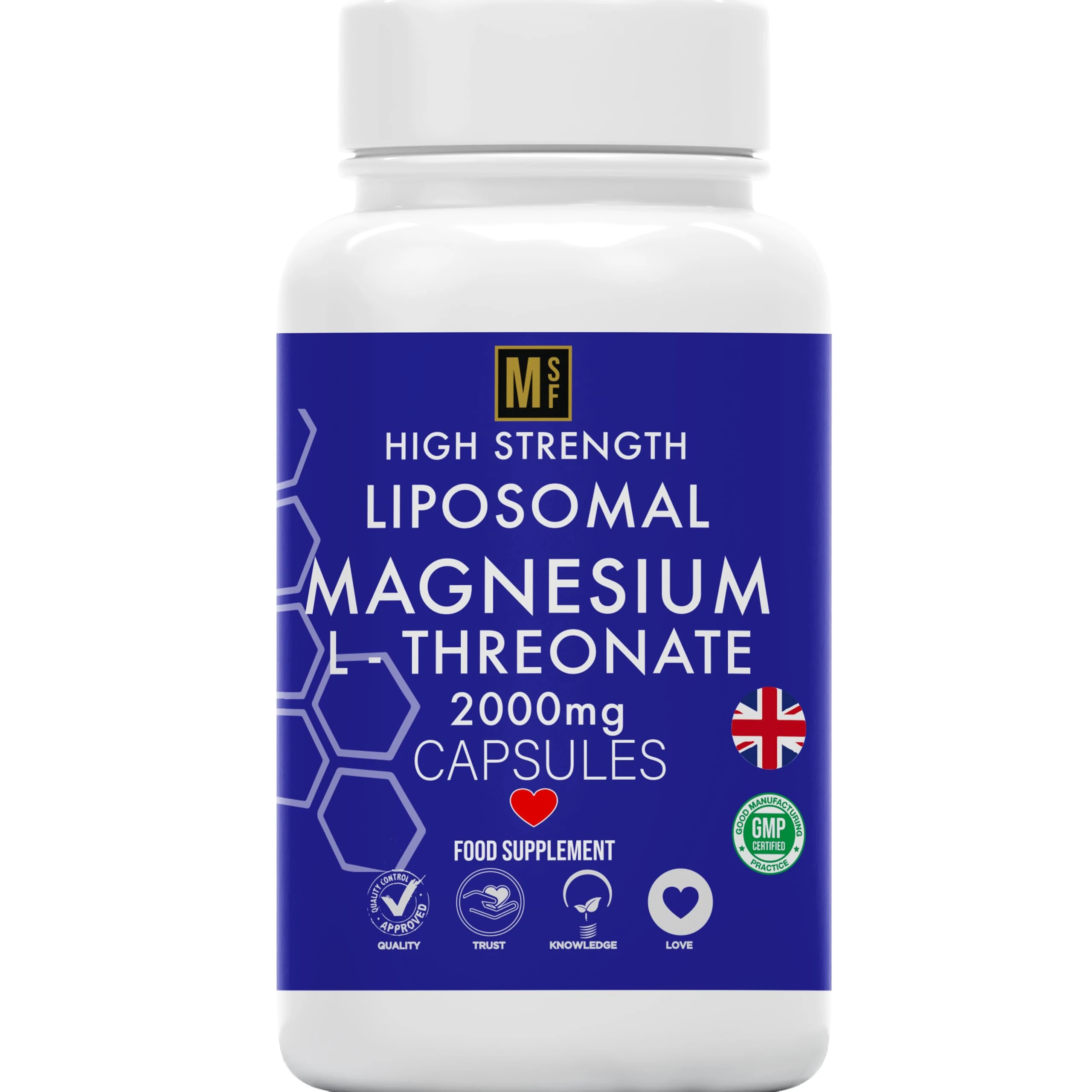 Magnesium L-Threonate 2000mg Supplement | 120 High Strength Vegan Capsules | L-Threonate Capsules Bioavailable Magnesium Gluten Free, UK Company