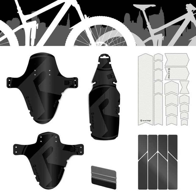 Riesel Design Jobrad Bundle MTB - Front and Rear Mudguard & Frame Protection Film & Reflective Stickers Kit of Bike (Mountain Bike)