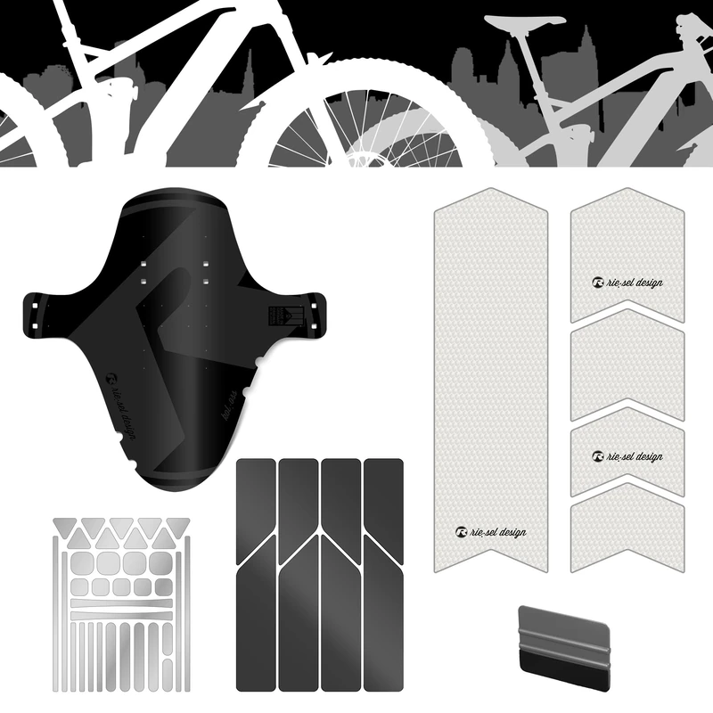 Riesel Design Jobrad Bundle MTB Front and Rear Mudguard & Frame Protection Film & Reflective Stickers Kit of Bike (Electric Bike)