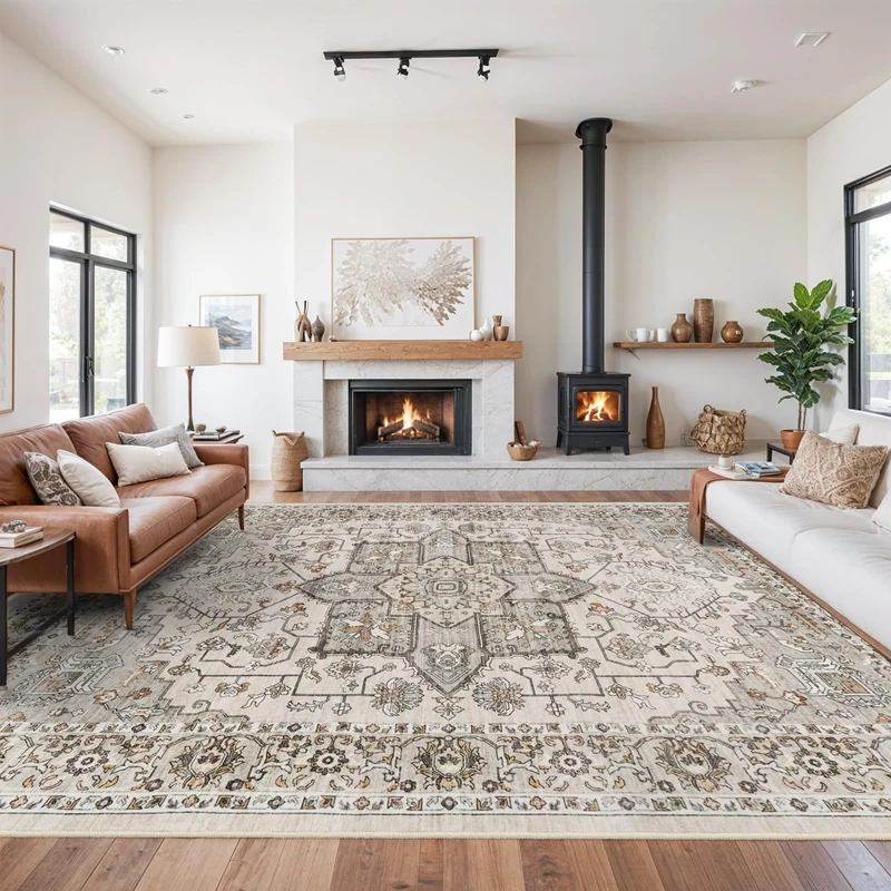 RUUGME 10x14 Area Rug Washable - Washable Lightweight Area Rug Stain Resistant Carpet Soft Rugs for Bedroom with Non Slip Backing Indoor Ultra-Thin Rugs Home Decor 10x14 Ivory