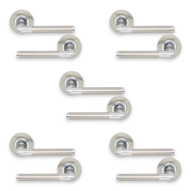 Infinity Decor Set of 5 Dual Tone Oval T Bar Lever on Round Rose Door Handles 120mm – Ideal for Interior & Exterior Use