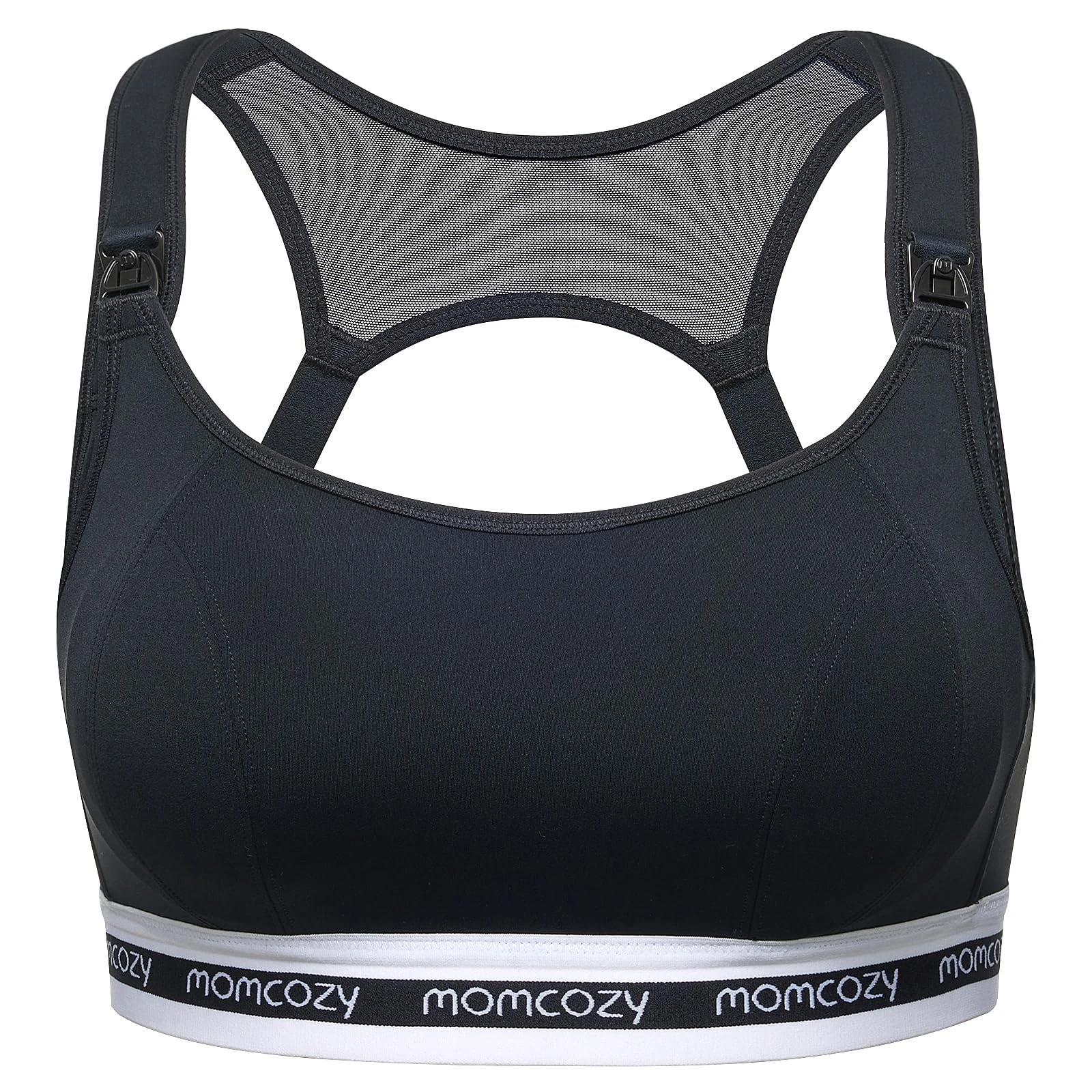 momcozy Nursing Bras for Breastfeeding, FB011 Low-Impact Nursing Sports Bra Support Maternity Pregnancy Padded Wireless Bra Black