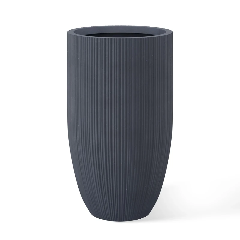 Kante 24 Inch Tall Round Concrete Planter, Large Indoor Outdoor Plant Pots with Drainage Hole and Rubber Plug, Modern Decorative Garden Pots for Home Patio Porch, Textured Charcoal