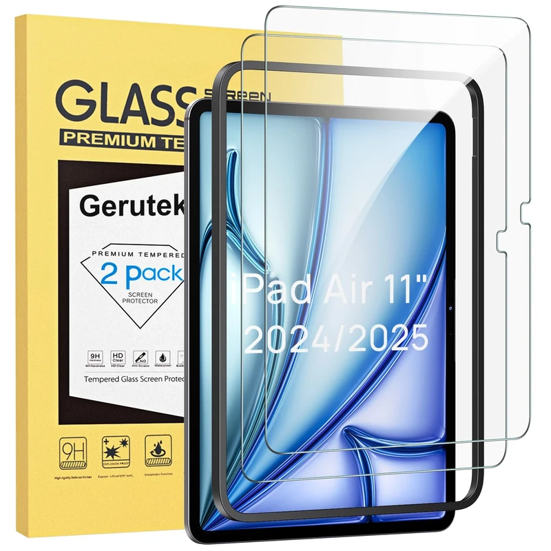 Gerutek 2-Pack Screen Protector for iPad Air 11-inch (M3) 2025/ (M2) 2024 Premium [Easy Installation Frame] [Tempered Glass] [Anti Scratch] [[9H Hardness] for iPad Air 11 inch Screen Protector Film