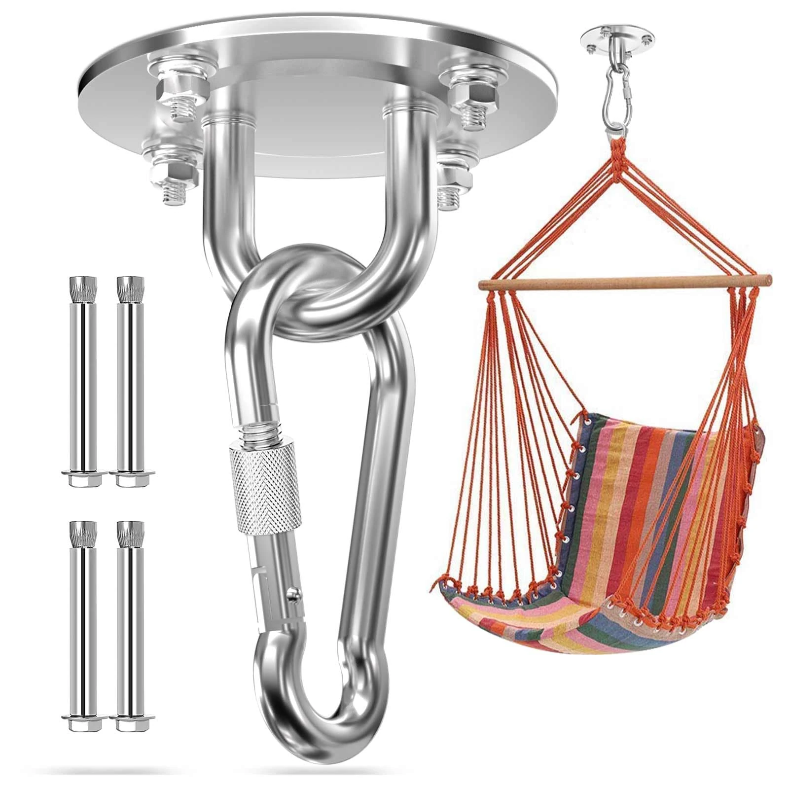 Heavy Duty Ceiling Hook 360° Rotatable Heavy Duty Hanging Hooks 304 Stainless Steel Rotating Hammock Hooks Swing Hooks for Ceiling Wood Porch Gym Yoga Hanging Hooks