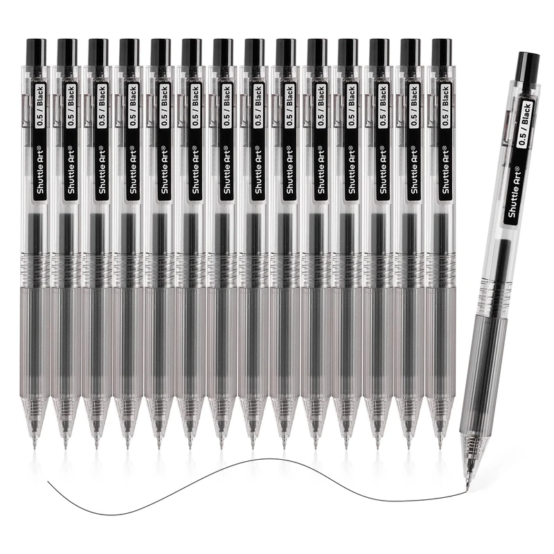 Shuttle Art Black Gel Pens, 15 Pack of Retractable 0.5mm Fine Point Rollerball Gel Ink Pens Quick Drying Waterproof Smooth Writing with Comfortable Grip, Black Writing Pens for Office School Home