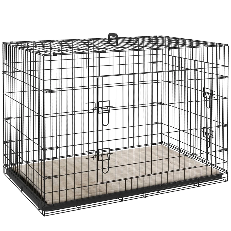 PawHut Dog Crate with Two Doors, Tray, Soft Cushion, for Extra Large Dogs