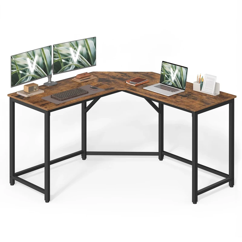 VASAGLE L-Shaped Gaming Desk, 129 x 129 x 76 cm, Corner Desk for Study, Home Office, Space-Saving, Easy Assembly, Rustic Brown and Ink Black LWD124K01