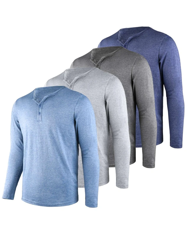 Liloak Henley T Shirt Mens 3 Pack,4 Pack Long Sleeve Henley Shirt,3 Button Tee Shirts Multipack