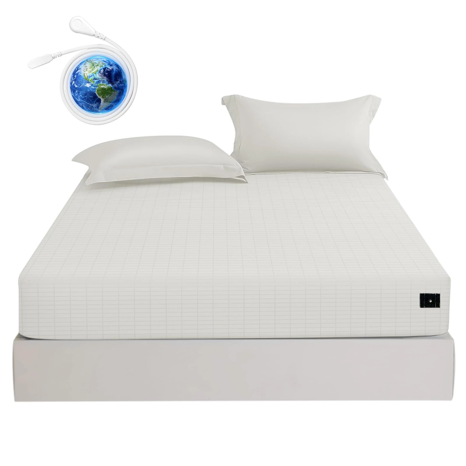 Grounding Fitted Sheets Grounding Sheets with Grounding Bed Sheets for Healthy Sleep Therapy with 15ft Cord (White, Full)