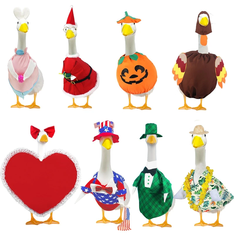 Kedaijin 8 Set Multicolor Polyester Porch Goose Outfits, Festive Holiday Bundle for Goose Statue, 23 Inch, Unisex, Machine Washable, Pull On, Holiday Occasion - Image 1