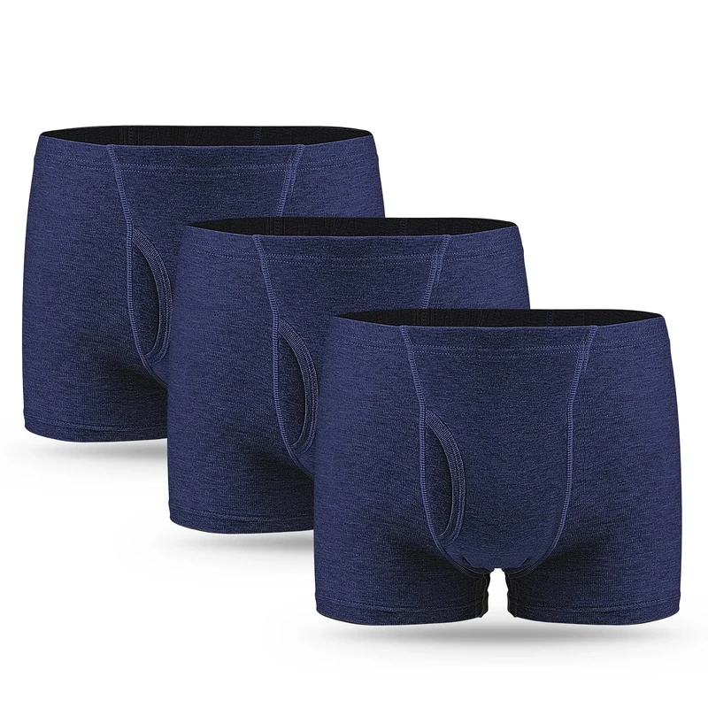 3 Pcs Men’s Incontinence Pants Incontinence Boxer Brief with Absorbent Pad 300 ML Urine Volume Cotton Washable Reusable Leakproof Incontinence Pants for Men Blue Size 3XL