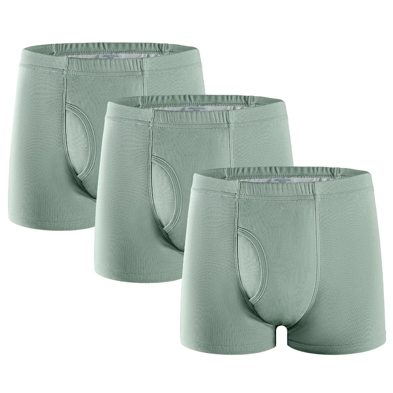 3 Pcs Men’s Incontinence Pants Incontinence Boxer Brief with Absorbent Pad 300 ML Urine Volume Cotton Washable Reusable Leakproof Incontinence Pants for Men Green Size 2XL