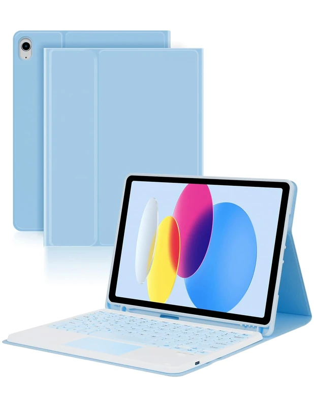 LAMA Bluetooth Keyboard Case with Touchpad for iPad 10th Generation 10.9 inch 2022, iPad A16 11 inch 2025, Detachable Wireless Keyboard Case with Pencil Holder, Blue