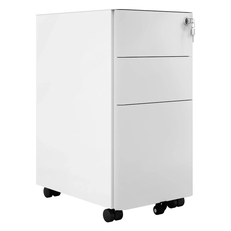 DWVO 3-Drawer lockable Filing Cabinet Office Drawers with Keys, Compact Slim Portable Metal File Cabinet, Pre-Built Office Storage Cabinet for A4/Letter/Legal, 30 x 45 x 61cm, White + Grey