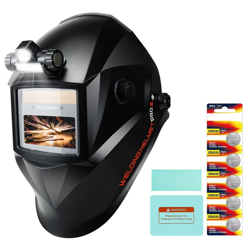 TRQWH Welding Helmet with Light True Color Auto Darkening Welding Helmets for Men Solar Powered Welding Hood with 2 Arc Sensor Wide Shade 4/9-13 for TIG MIG ARC Cool Welder Mask (matte black)