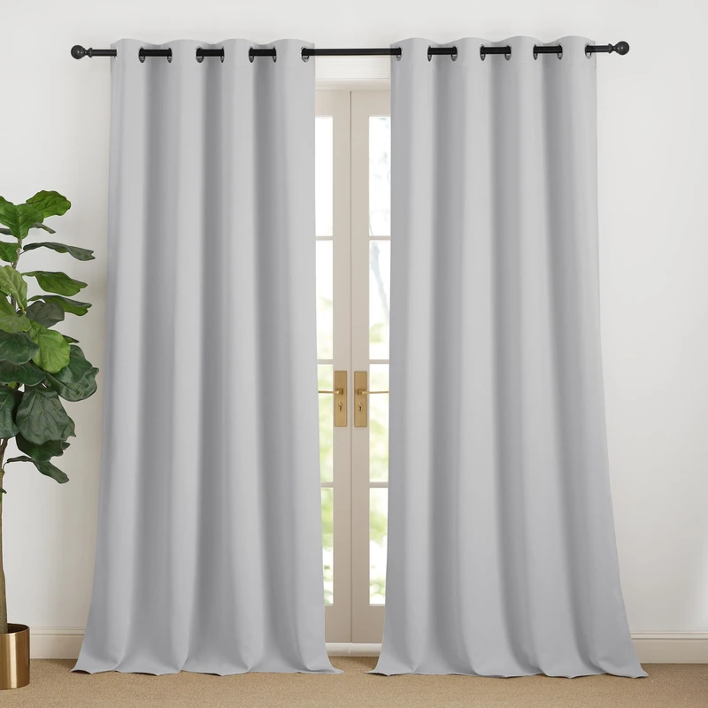 NICETOWN Thermal Curtains 240 cm Long Opaque with Eyelets 240 x 140 cm Light Grey Black Out Curtains for Winter Living Room Modern Eyelet Curtain