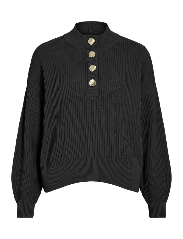 Vila Viching Crew Neck L/S Knit Top - Noos, Black Beauty, XL