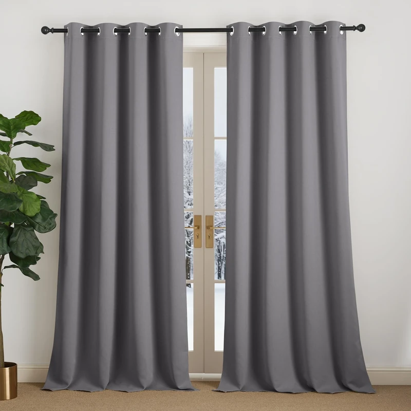 NICETOWN Opaque Curtain 240 cm Long Living Room Set of 2 H 240 x W 140 cm Grey Thermal Curtain Cold Protection Curtains Modern Blackout Curtains with Eyelets