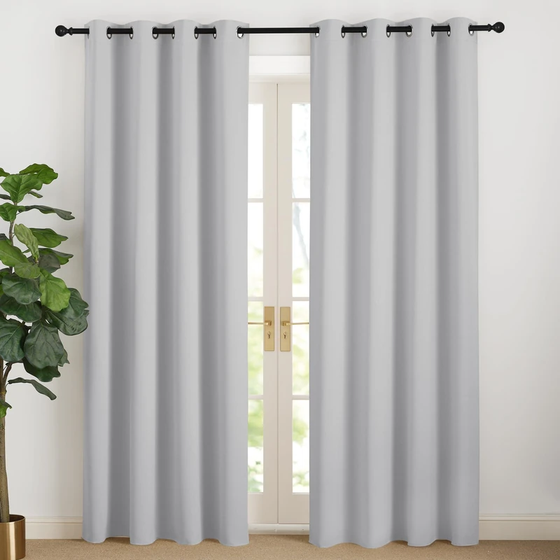NICETOWN Light Grey Opaque Thermal Curtains 220 cm Long Curtains with Eyelets Set of 2 Overcurtains Living Room Modern Eyelet Curtain Set of 2 Blackout Curtains H 220 x W 140 cm