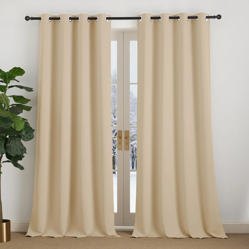 NICETOWN Curtain Insulating Cold Protection Curtains Opaque Beige Curtains 240 cm Long Opaque Curtains with Eyelets Living Room Overcurtains Modern Set of 2 Biscotti Beige H 240 x W 140 cm