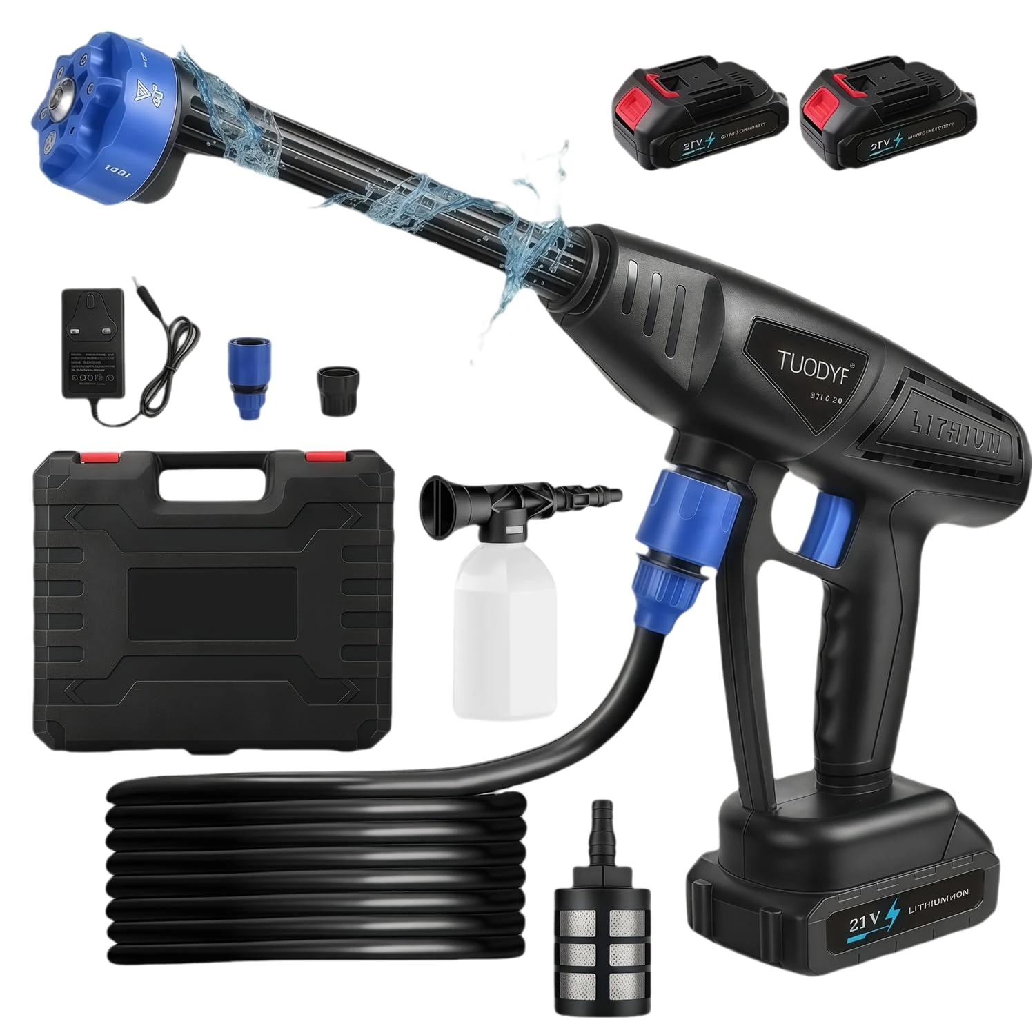 Cordless High Pressure Washer,21V Portable Power Washer with Two Batteries,6-in-1 Adjustable Nozzle and 5m Hose,Pressure Cleaner for Car/Floor/Garden Cleaning & Watering