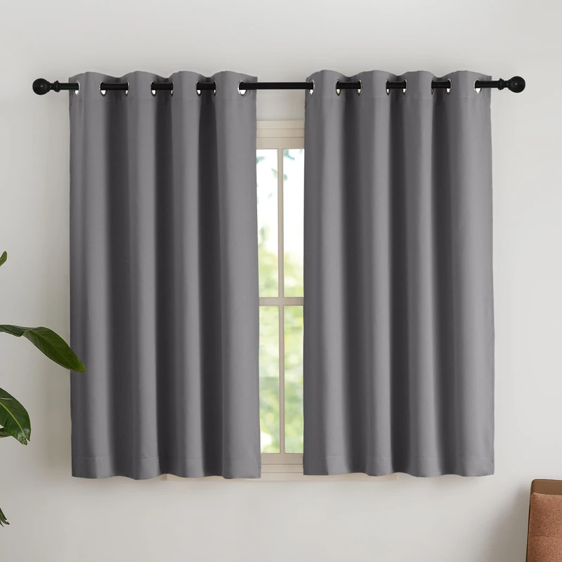 NICETOWN Opaque Blackout Curtains with Eyelets Set of 2 H 145 x W 140 cm Modern Thermal Curtains Grey