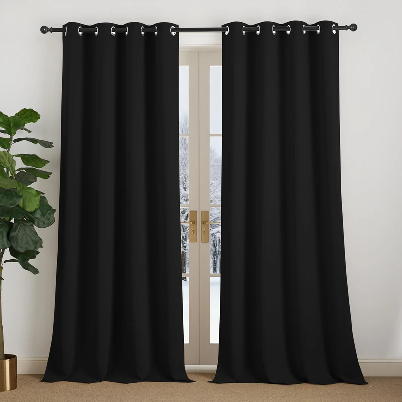 NICETOWN Thermal Window Curtains Opaque Black Set of 2 H 240 x W 140 cm Long Curtains with Eyelets for Living Room