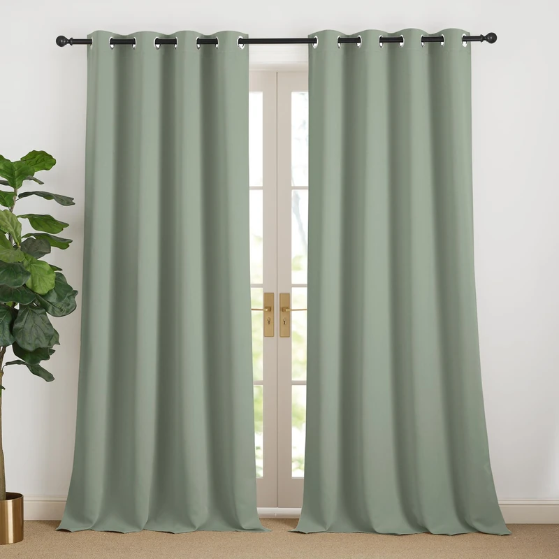 NICETOWN Thermal Curtains Against Cold and Heat Sage Green Curtain Blackout Curtain Children's Room Curtains 240 cm Long Curtains Living Room Modern Eyelet Curtain Set of 2 Sage Green H 240 x W 140 cm