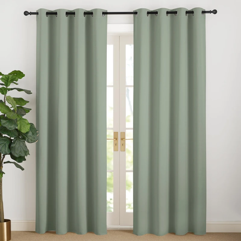 NICETOWN Door Curtain Cold Protection Blackout Curtain for Children's Room Set of 2 Sage Green H 200 x W 140 cm Long Curtains Living Room Modern Eyelet Curtain