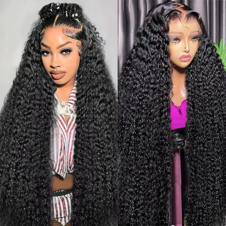 MsSunlight 13x6 Full Lace Frontal Wigs Water Wave 28 Inch HD Transparent Lace Front Wigs Pre Plucked Pre Bleached Knots 180% Density Full Frontal Wigs Human Hair 12A