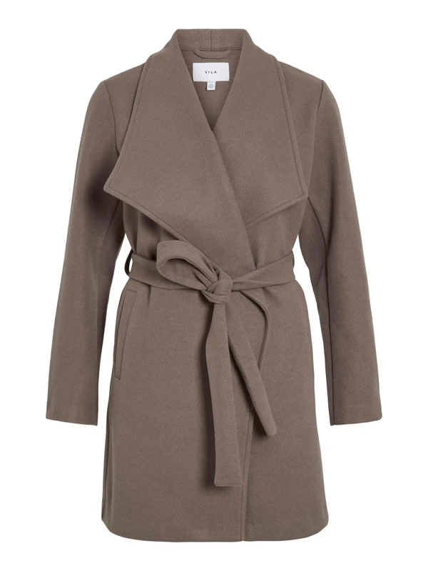 Vila Vicooley Collar Belt Coat - Noos, Falcon, 14