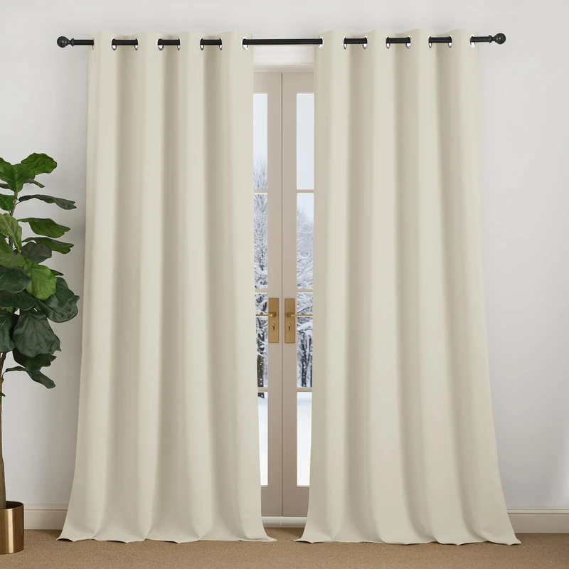 NICETOWN Thermal Cold Protection Curtains 240 cm Long Beige Curtain Opaque Curtain Blackout Curtain Eyelet Curtains Living Room Modern Over Curtains Eyelet Curtain Set of 2 Light Beige H 240 x W 140