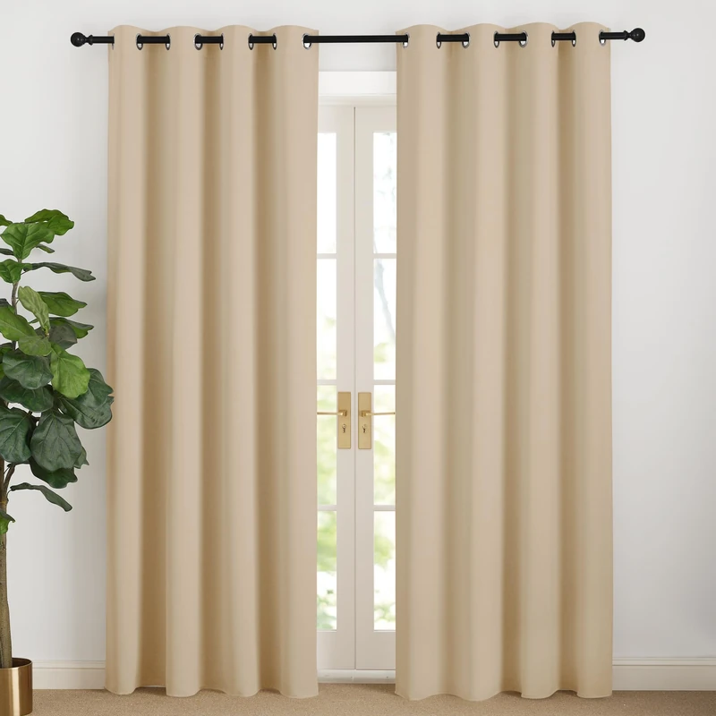 NICETOWN Opaque Beige Curtains, 220 cm Long, Thermal Protection Curtain, Opaque Curtains with Eyelets, Living Room, Modern Over Curtains, Set of 2, Biscotti Beige, H 220 x W 140 cm