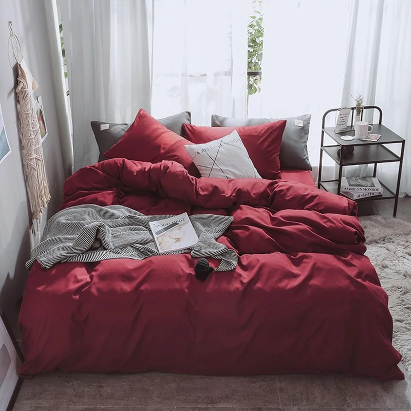 Pureant Burgundy Red Comforter King Wine Red Bedding Claret Red Quilts