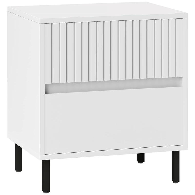 HOMCOM Bedside Table, Side Table with 2 Drawers, Bedside Cabinet with Storage and Steel Legs for Bedroom, Living Room, White