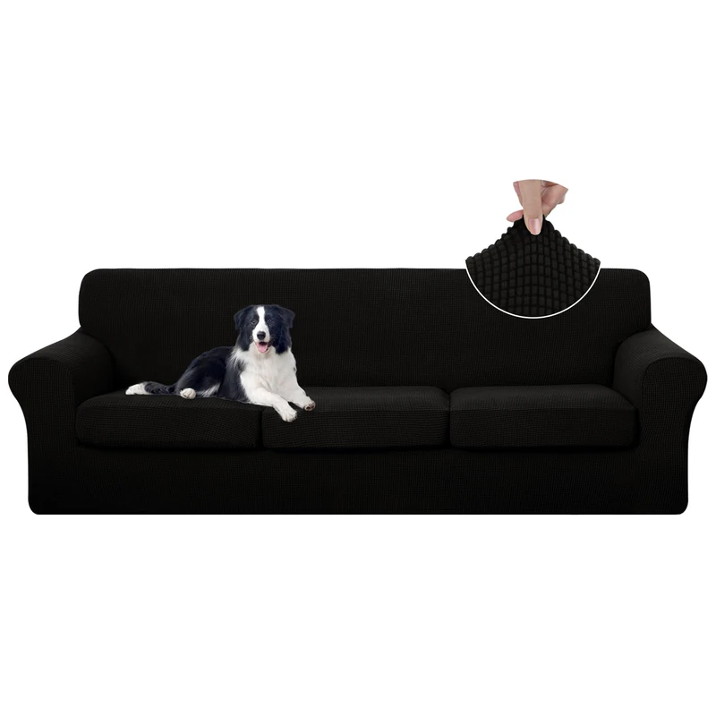 U-NICE HOME 4 Pieces Oversized Stretch Couch Cover Sofa Cover Washable Slipcover with Individual Seat Cushion for Oversized 3 Cushion Couch Sofa Pet Friendly(Oversized Sofa, Black)