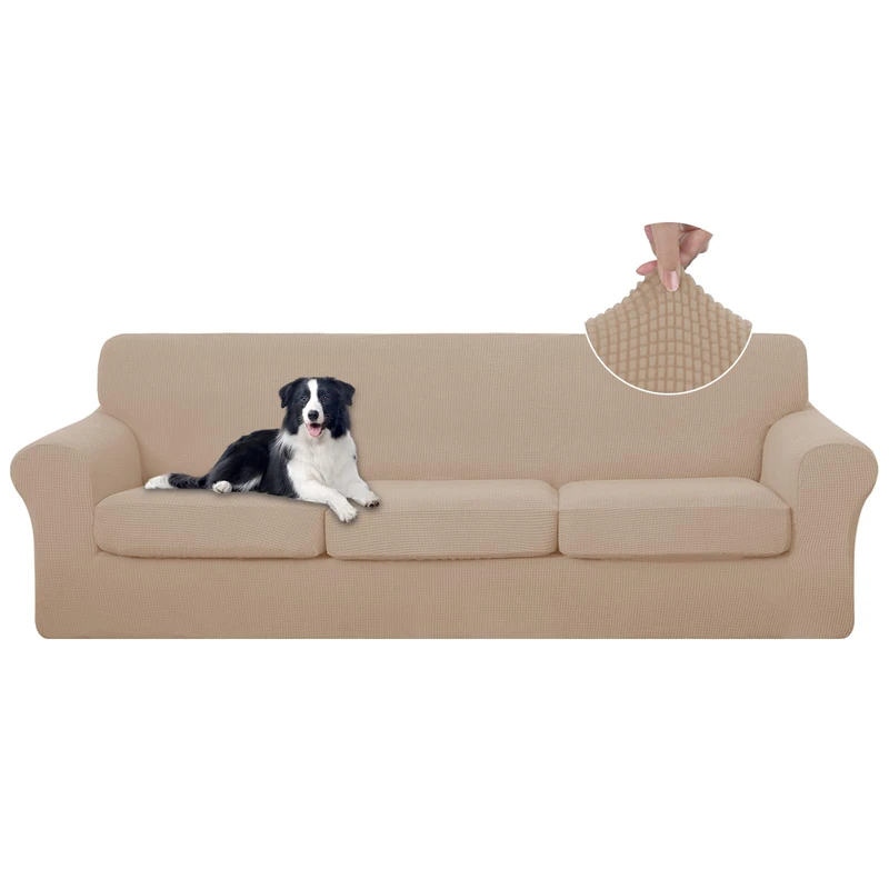 U-NICE HOME 4 Pieces Oversized Stretch Couch Cover Sofa Cover Washable Slipcover with Individual Seat Cushion for 3 Cushion Couch Sofa Pet Friendly(Oversized Sofa, Camel)