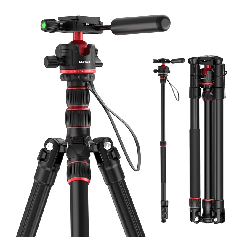 NEEWER 77" Camera Tripod Monopod with 360° Ball Head & Arca Type QR Plate, Compact Aluminum Lightweight Travel DSLR Video Tripod Stand with Reversible Legs & Inverted Central Axis, 13lb Max Load, TP08