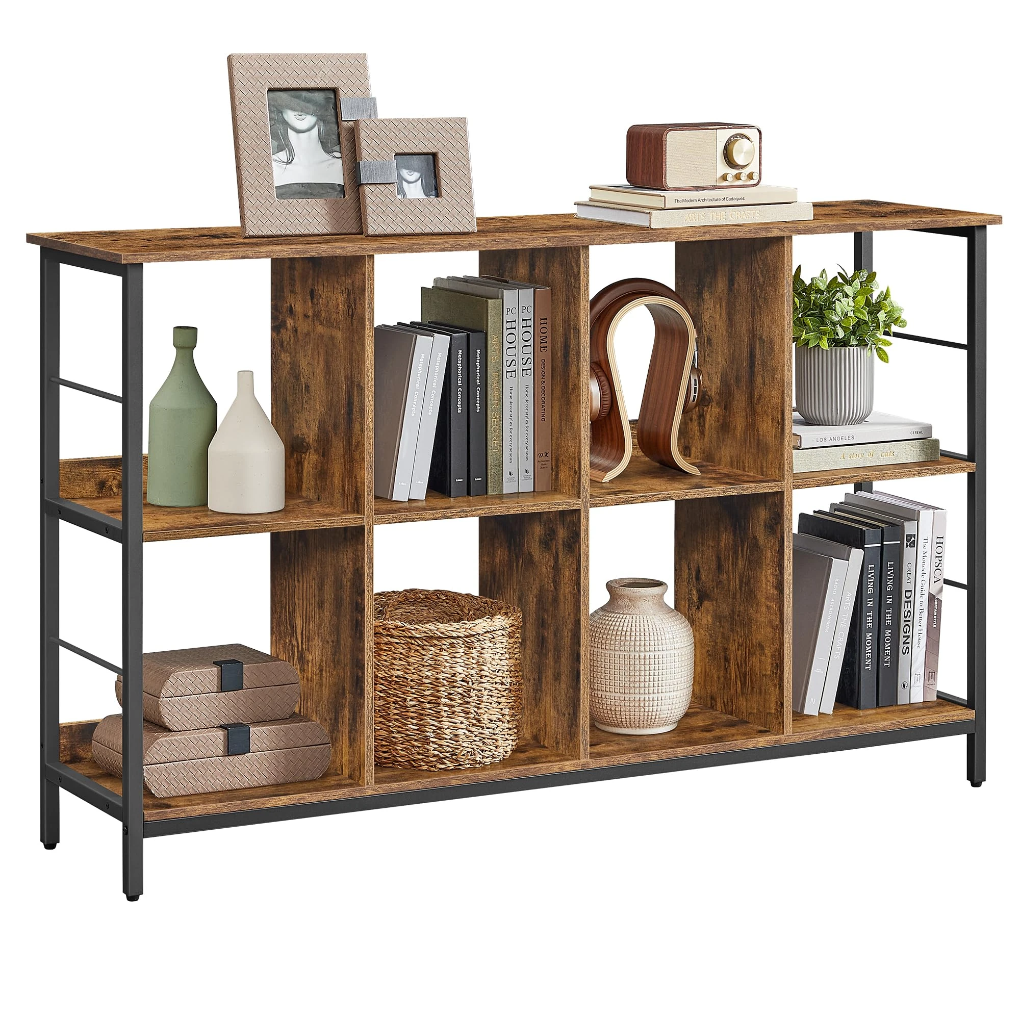 VASAGLE Bookcase, Bookshelf, Ladder Shelf 2-Tier, Display Storage Rack Shelf, for Office, Living Room, Bedroom, 33 x 132.6 x 80 cm, Industrial, Rustic Brown and Ink Black LLS128K01