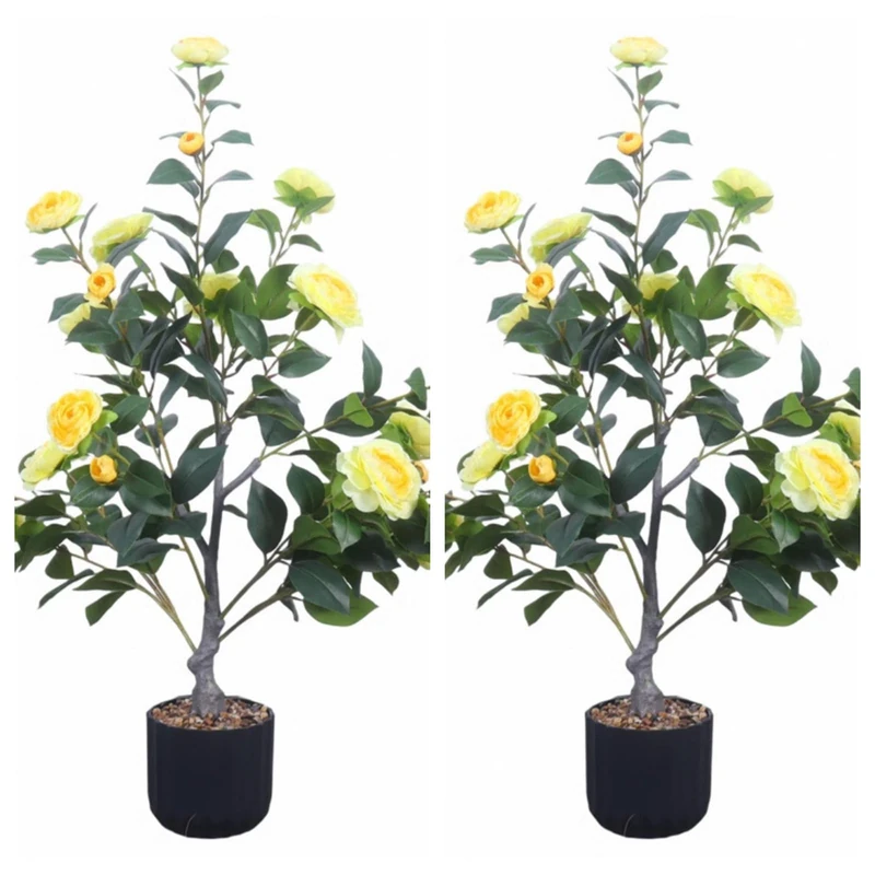 Zstar Artificial Camellia Tree, Pack of 2, 90 cm, Yellow (dismountable), 20 cm - Image 1