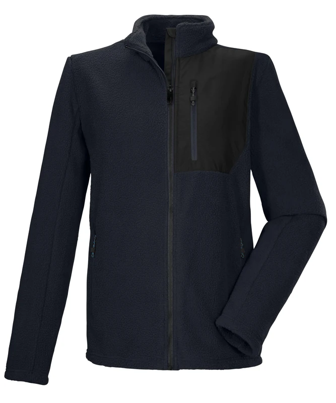 Killtec KOW 105 MN FLC JCKT Men's Sherpa Fleece Jacket with Stand-Up Collar, Black, Blue, L, 43455-000